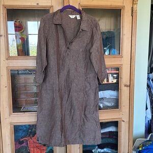 J. Jill Chocolate Linen Shirt Dress Medium